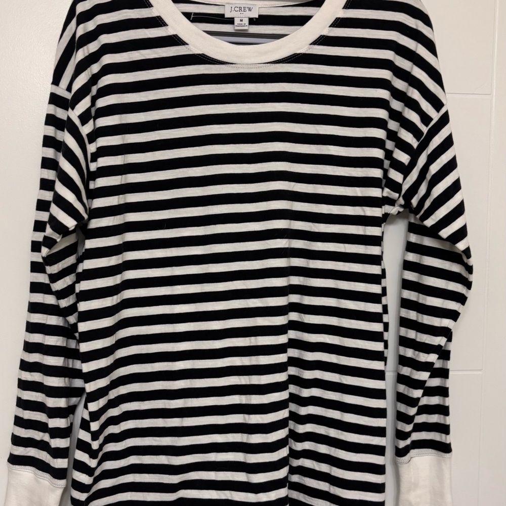 J.Crew Black and White Striped Crew Neck Top